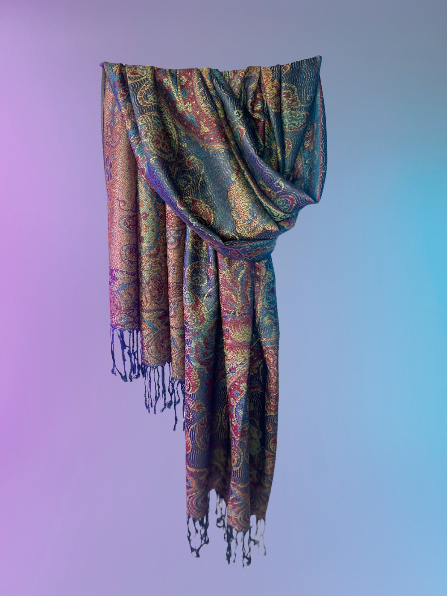 Paisley Rose Pashmina (Denim Blue/Colorful)