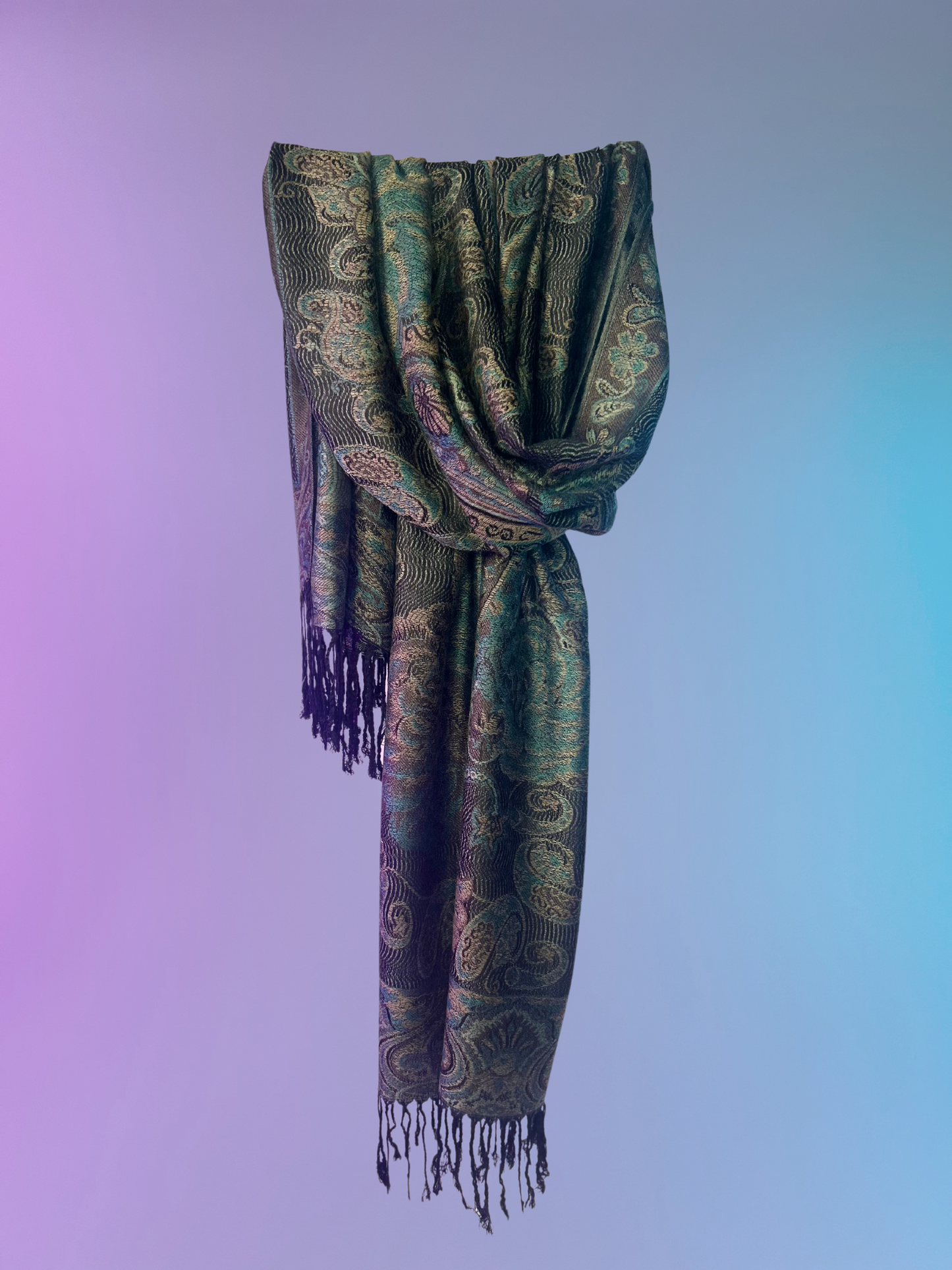 Paisley Rose Pashmina (Black/Turquoise)