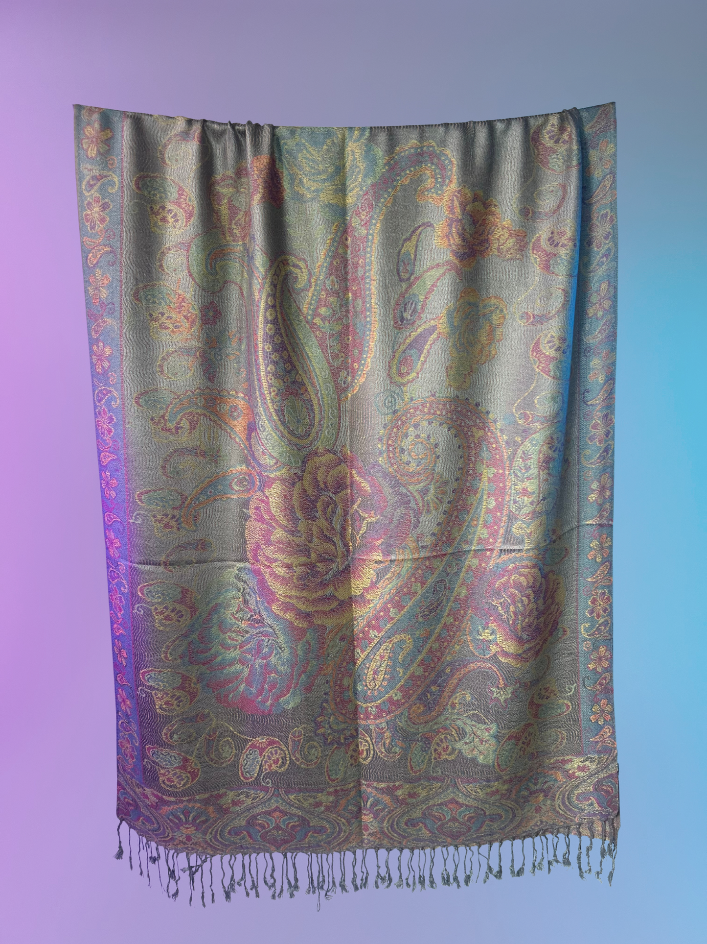 Paisley Rose Pashmina (Grey/Colorful)