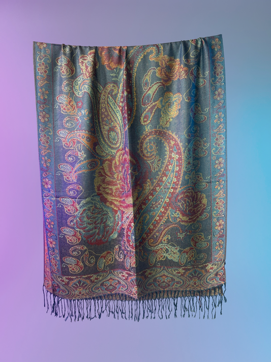 Paisley Rose Pashmina (Denim Blue/Colorful)