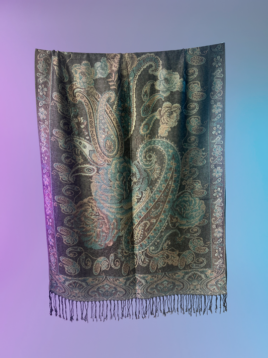 Paisley Rose Pashmina (Black/Turquoise)