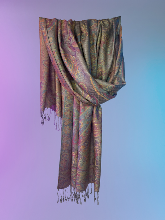 Paisley Rose Pashmina (Grey/Colorful)