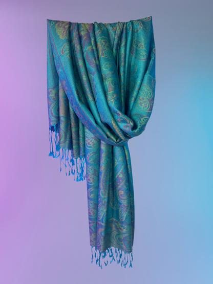 Paisley Rose Pashmina (Turquoise)