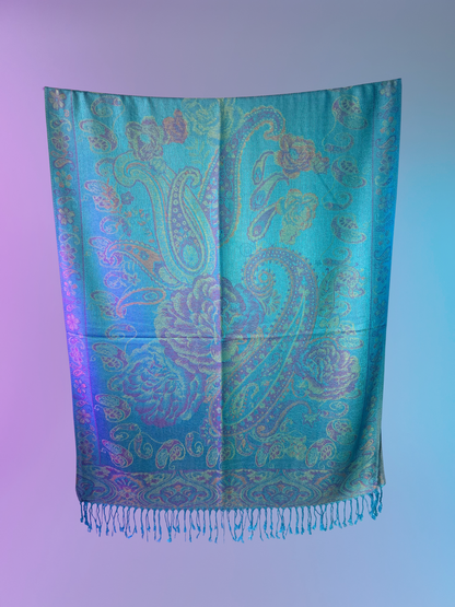 Paisley Rose Pashmina (Turquoise)